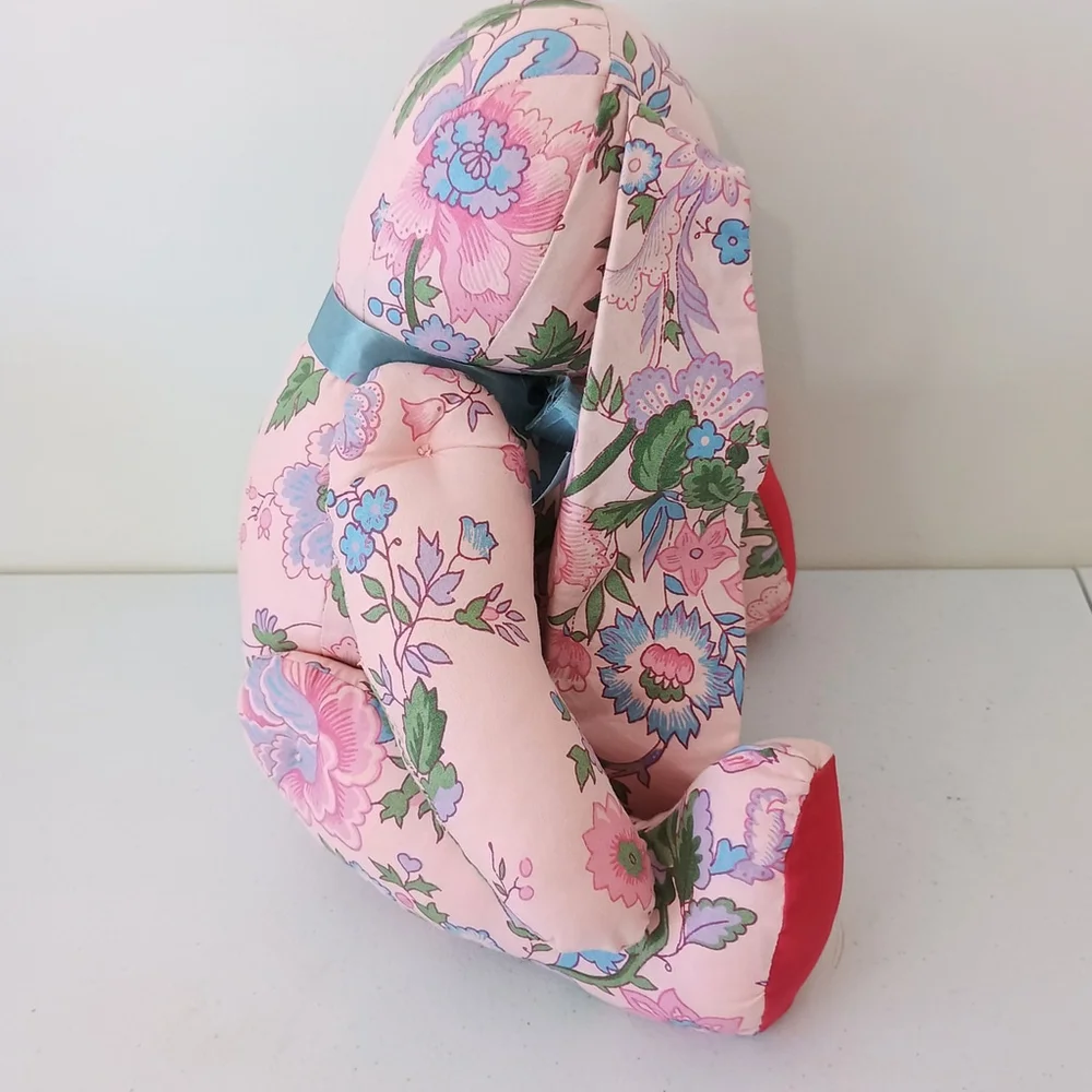 Vintage Handmade Pink Floral Fabric Bunny Rabbit Stuffed Animal Easter Decor 18